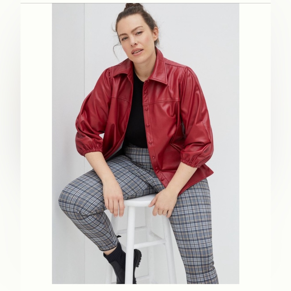 Anthropologie Red Faux Leather Button-Front Jacket